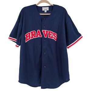 Starter Atlanta Braves Mesh Jersey Men's L MLB Vintage 90s Snap Front Navy